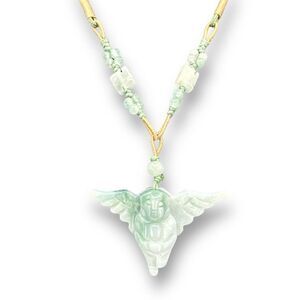 Angel Pendant Jadeite Beaded Adjustable Cord 3D Angel Stone